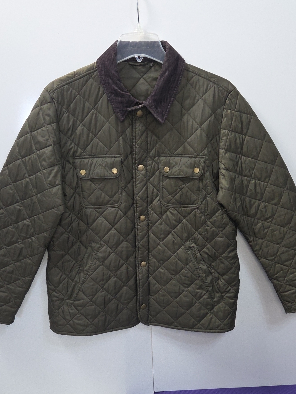 Barbour Tinford Quilted Green Men's Jacket with Corduroy Collar XL